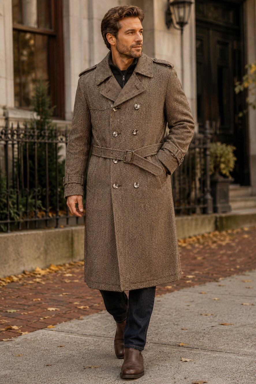 Lakeland Mens Vintage Tweed Trench Coat Wool Belted 42 Long